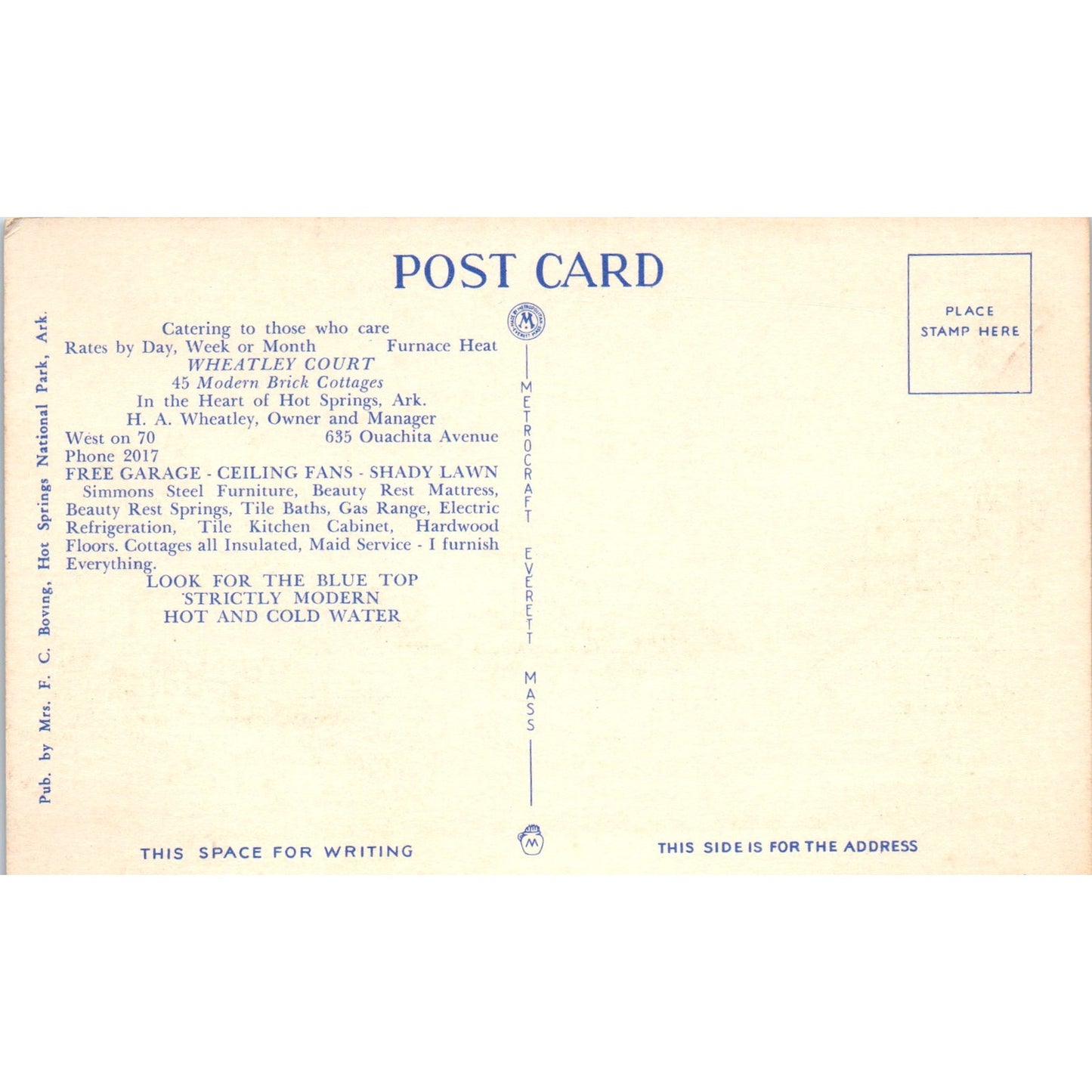 Wheatley Court Cottages Hot Springs AR H.A. Wheatley - Original Postcard P3-4