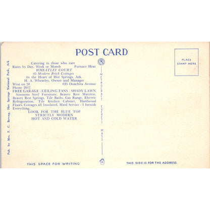Wheatley Court Cottages Hot Springs AR H.A. Wheatley - Original Postcard P3-4