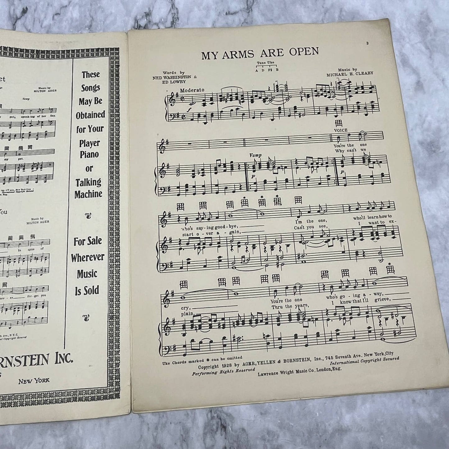 My Arms are Open Earl Carroll Busby Berkeley 1928 Sheet Music TK2-SM4