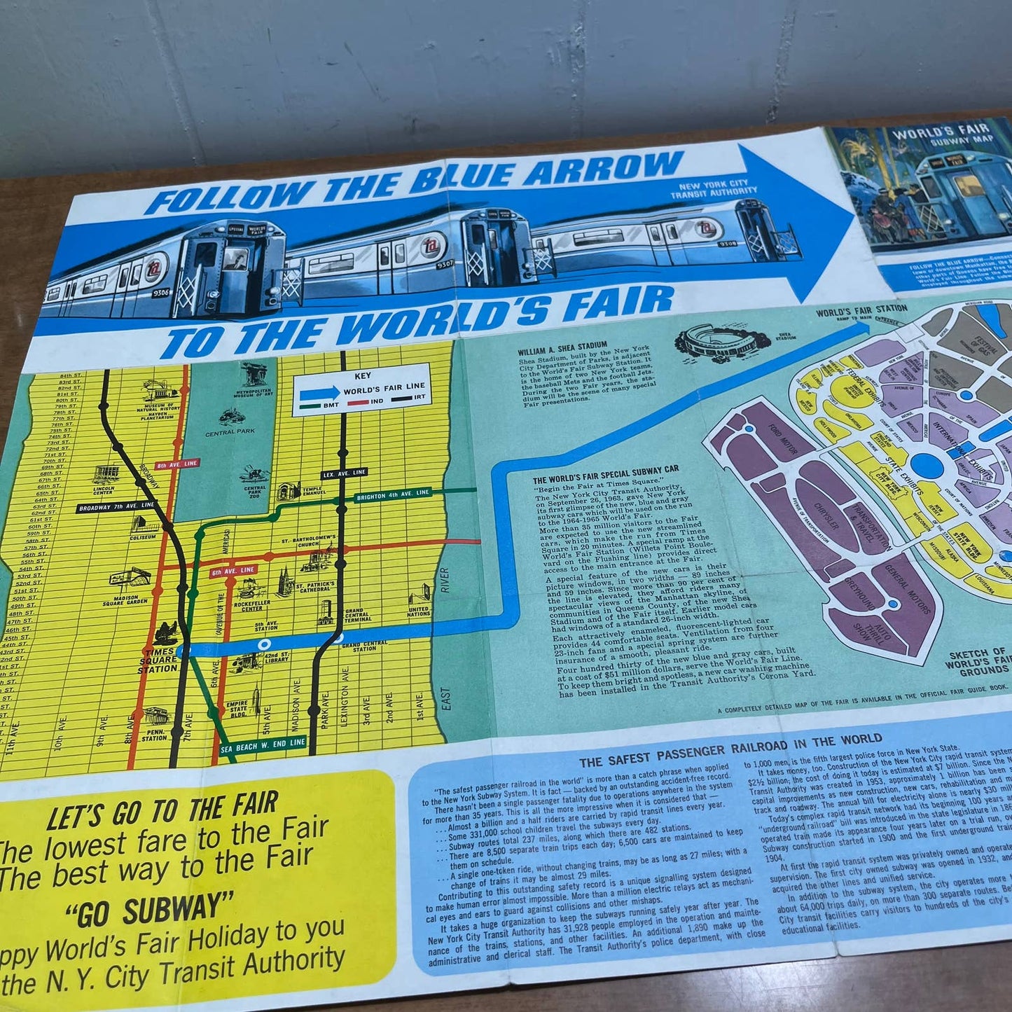 1965 New York World’s Fair Subway Map Double Sided Fold Out 15x19 Brochure A7