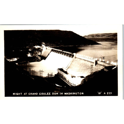 Vintage Postcard Night At Grand Coulee Dam Washington TD9-W2