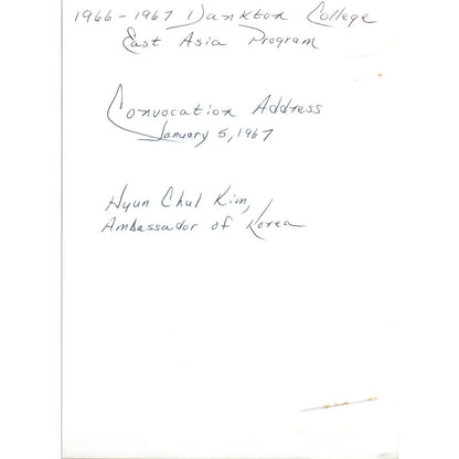 Hyung Chul Kim Korean Ambassador Yankton Convocation 1967 Original Photo TK1-P5