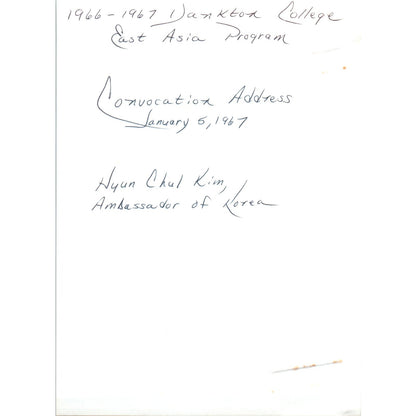 Hyung Chul Kim Korean Ambassador Yankton Convocation 1967 Original Photo B8