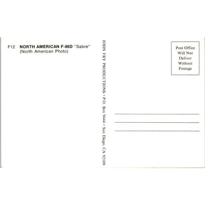 Vintage Postcard F-86D North American Sabre Fighter Plane EA3