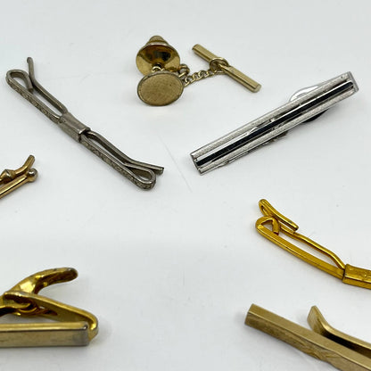 Vintage MCM Gold and Silver Tone Tie Bar Chain Clip Tack LOT OF 10 SD4