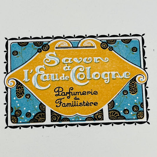 1920s French Soap Label Art Deco Savon al' Eau de Cologne 7 x 6” AA3