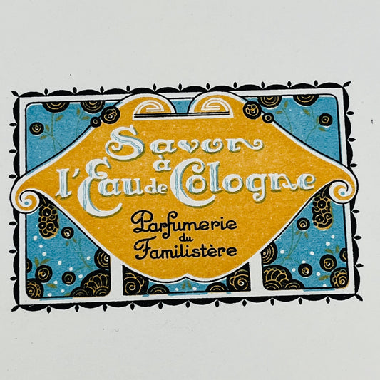 1920s French Soap Label Art Deco Savon al' Eau de Cologne 7 x 6” AH9-2