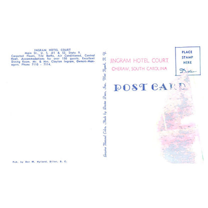 Vintage Postcard - Ingram Hotel Court Cheraw South Carolina Clayton Ingram TJ7-1