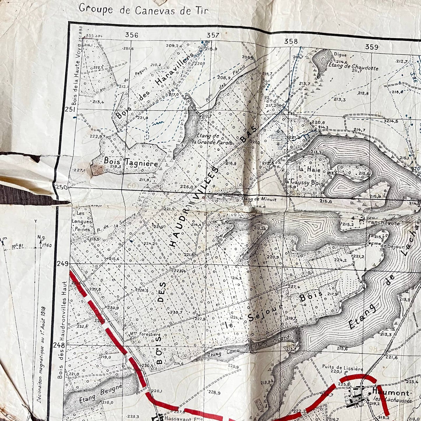 1918 WWI Chambley France Battlefield Combat Trench Map 28x22 D7