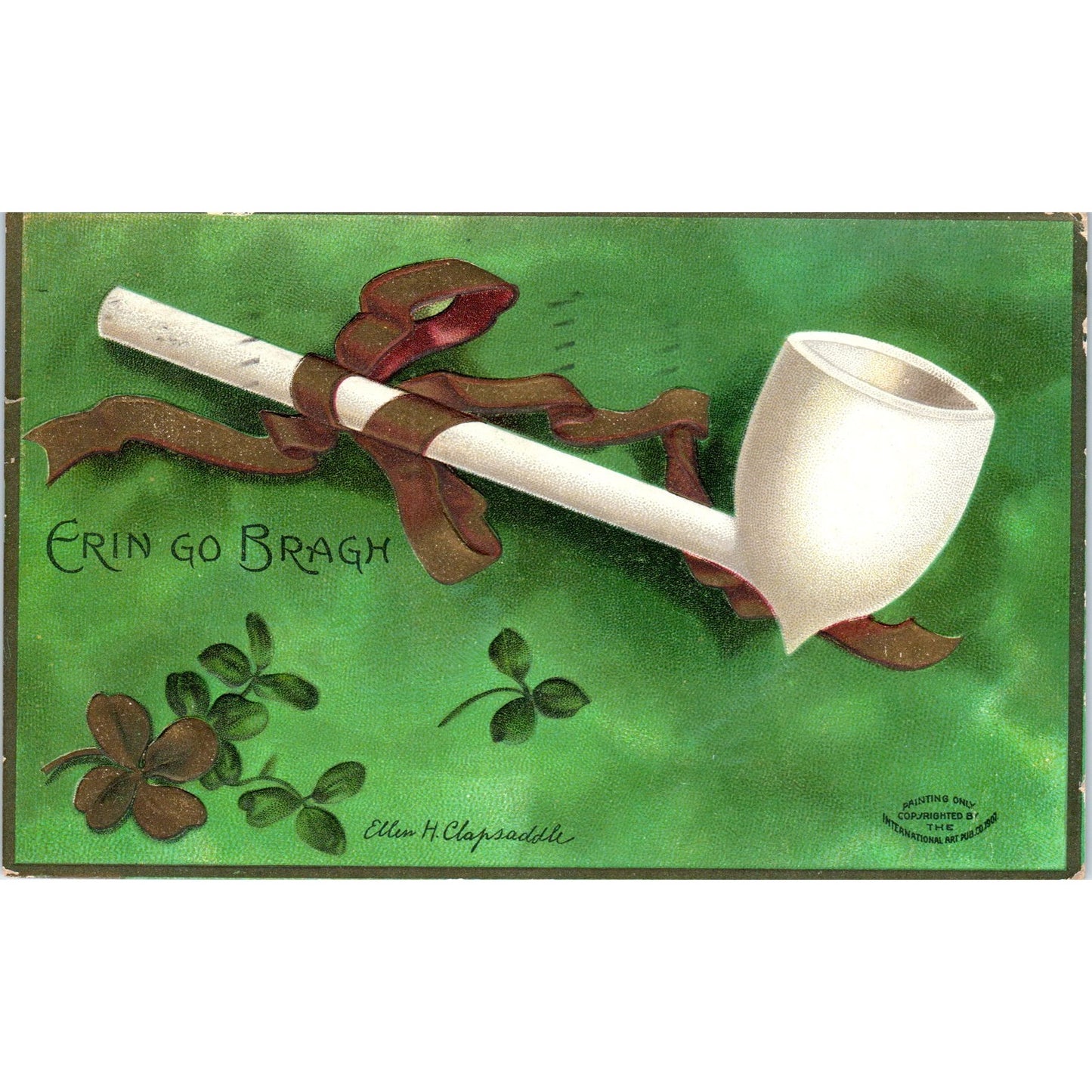 Ellen Clapsaddle St. Patrick's Day Meerschaum Pipe 1908 Original Postcard P2-2