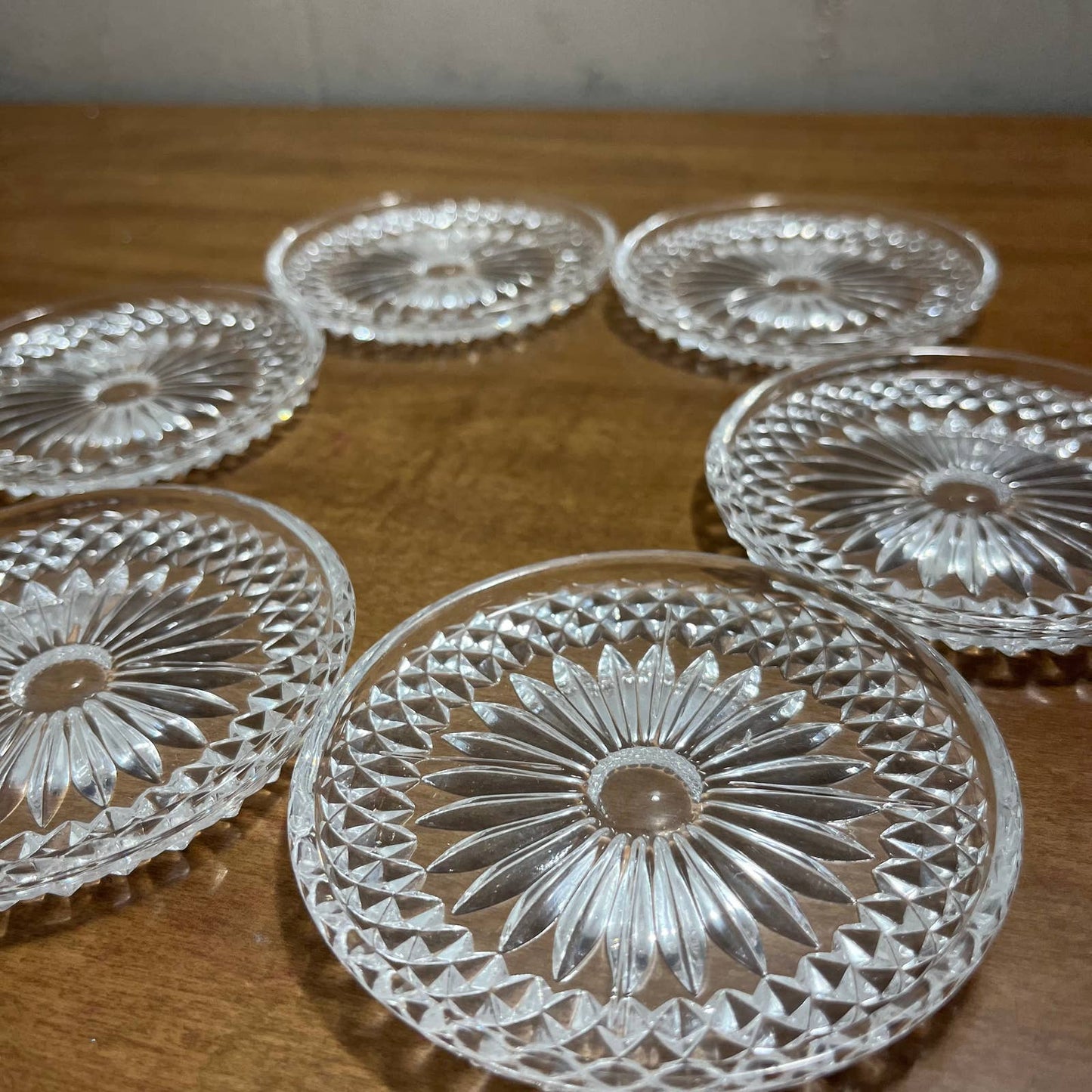 Vintage Set of 6 Crystal Glass Doll Tea Party Plates 3.5” TB2