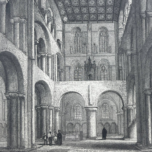 1836 Original Art Engraving Winchester Cathedral View of the North Transept AC6