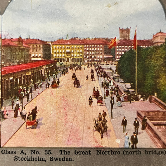 The Great Norrbro North Bridge Stockholm Sweden Antique Stereoview Card H2-4