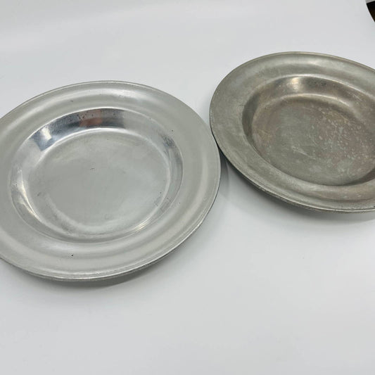 Set 2 York Metalcrafters Colonial Pewter Shallow Soup Salad Bowl Plates 9” TD1