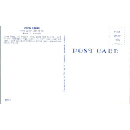 Motel Colibri Montreal Canada - Original Postcard TJ7-RP2