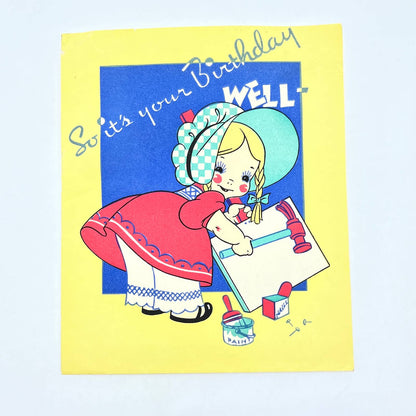 1940s Greeting Birthday Card Popup Rust Craft Boston Girl in Bonnet AC3