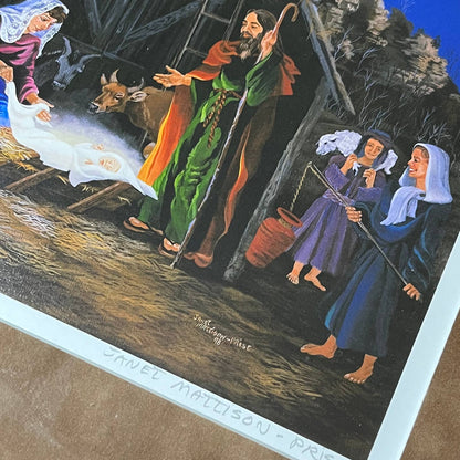 Christmas Nativity Scene Framed Signed Art Print Janet Mattison-Prise 15x19”