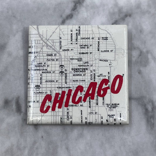 Vintage Chicago City Map Souvenir Pinback Button Pin SF1