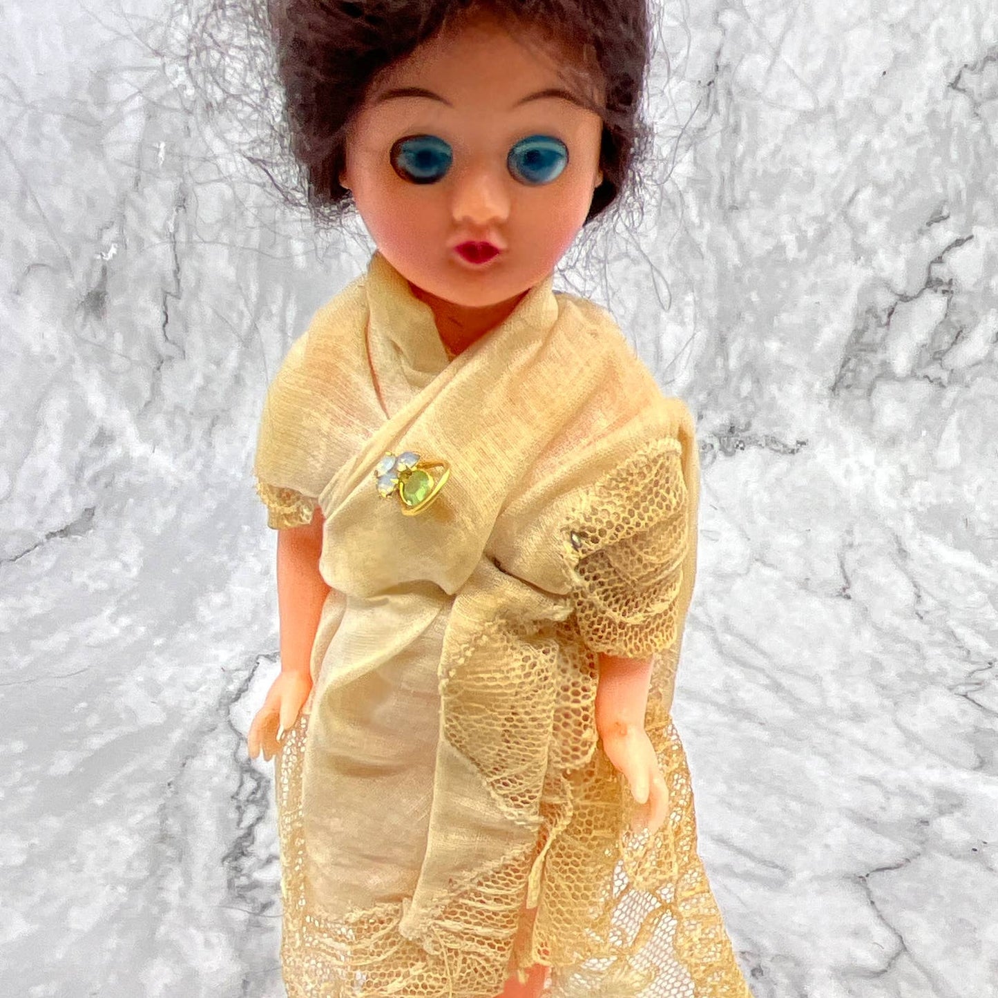 Vintage Celluloid Doll Sleepy eye 1950's 15 Brunette 7.5" TI7