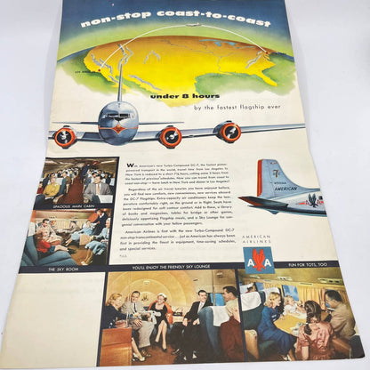 1953 American Airlines DC-7 Turbo Compound Fold Put Brochure Poster & Letter TF9