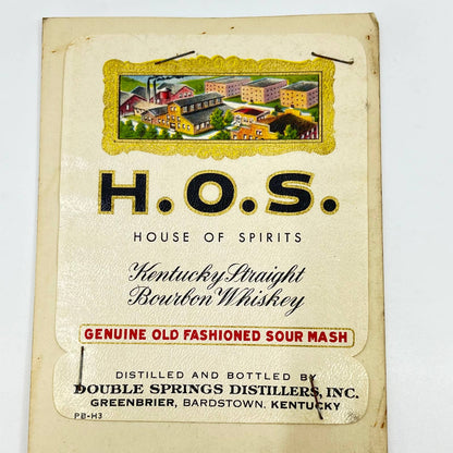 HOS House of Spirits Bourbon Whiskey Label Double Springs Greenbrier KY