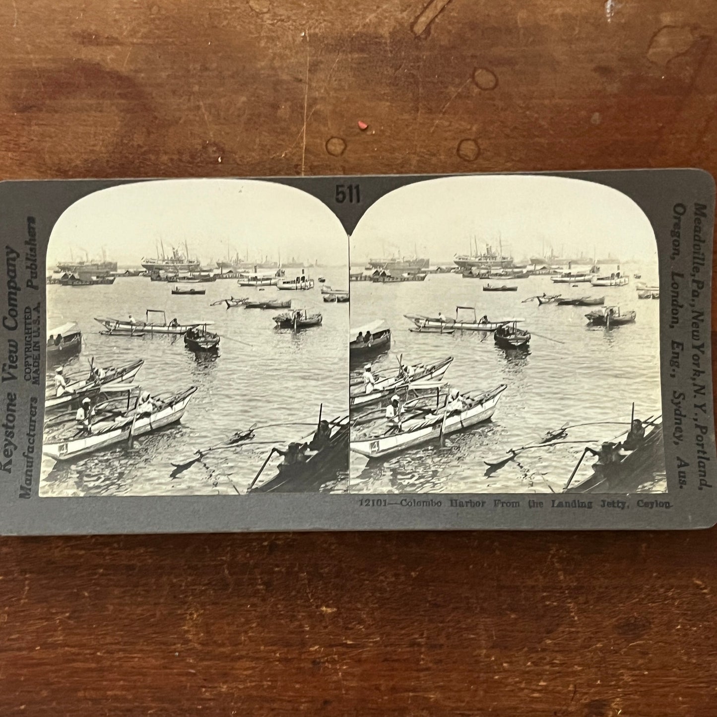 Colombo Harbor From Landing Jetty Ceylon Antique Stereoview Card H2-2