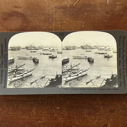 Colombo Harbor From Landing Jetty Ceylon Antique Stereoview Card H2-2