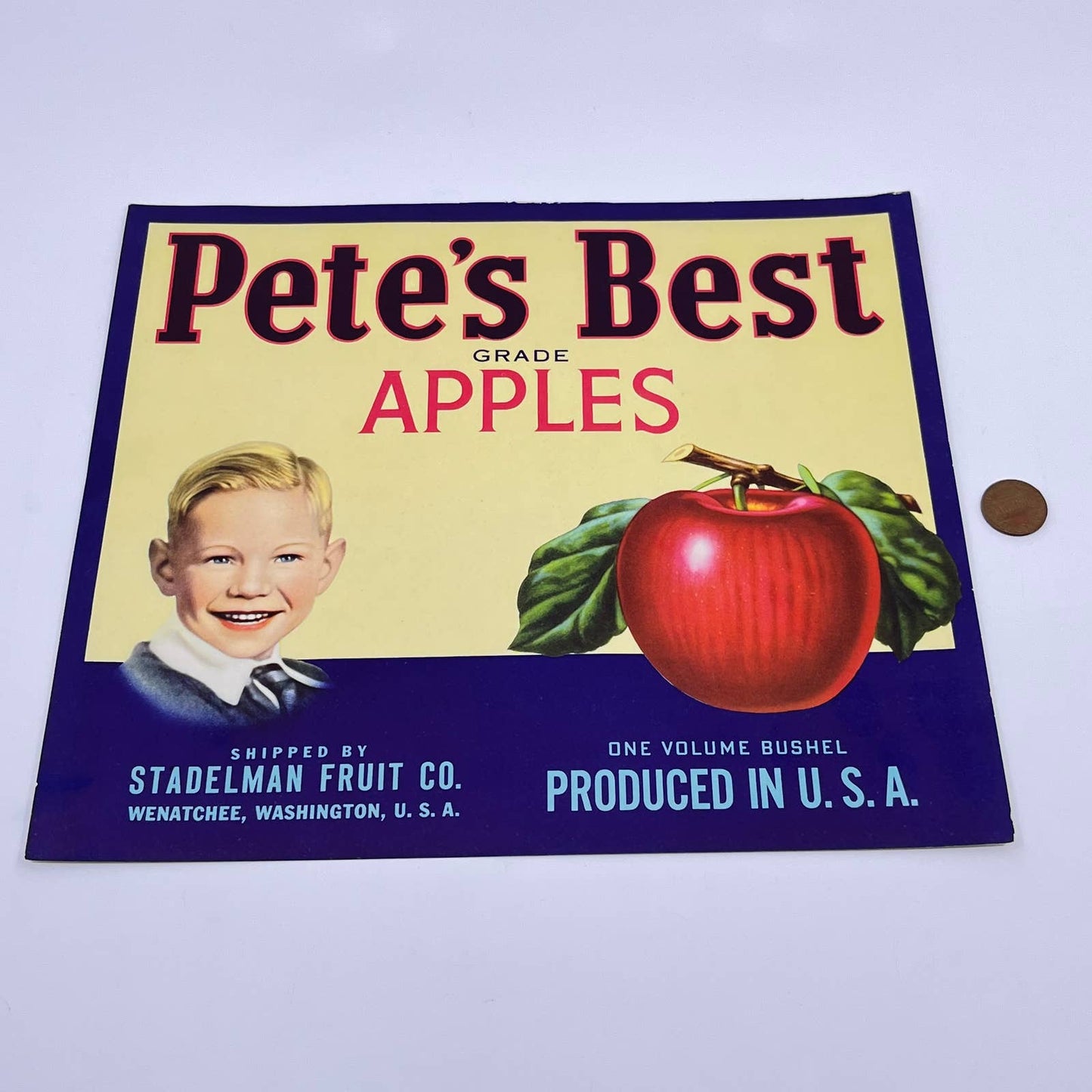 Original - PETE'S BEST - Apple Crate Label - Yakima Wash. Stableman Fruit FL3