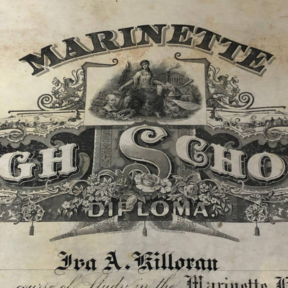 1903 Marinette High School Diploma Lithograph Ira A. Killoran Wisconsin RU1