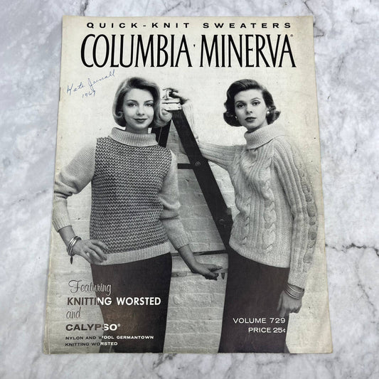 Retro Knitting Patterns COLUMBIA MINERVA Book 729 Quick Knit Sweaters 1960s TJ3