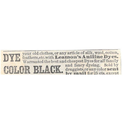 Leamon's Aniline Dyes Wells, Richardson & Co Burlington VT - Ad 1878 TJ7-L2-4