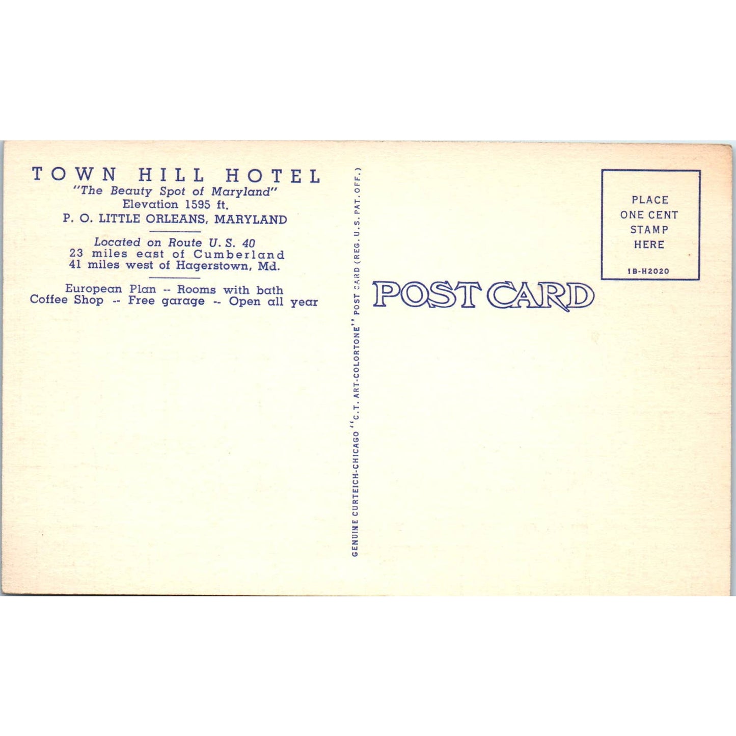 Town Hill Hotel Little Orleans Maryland - Original Postcard TJ7-RP2