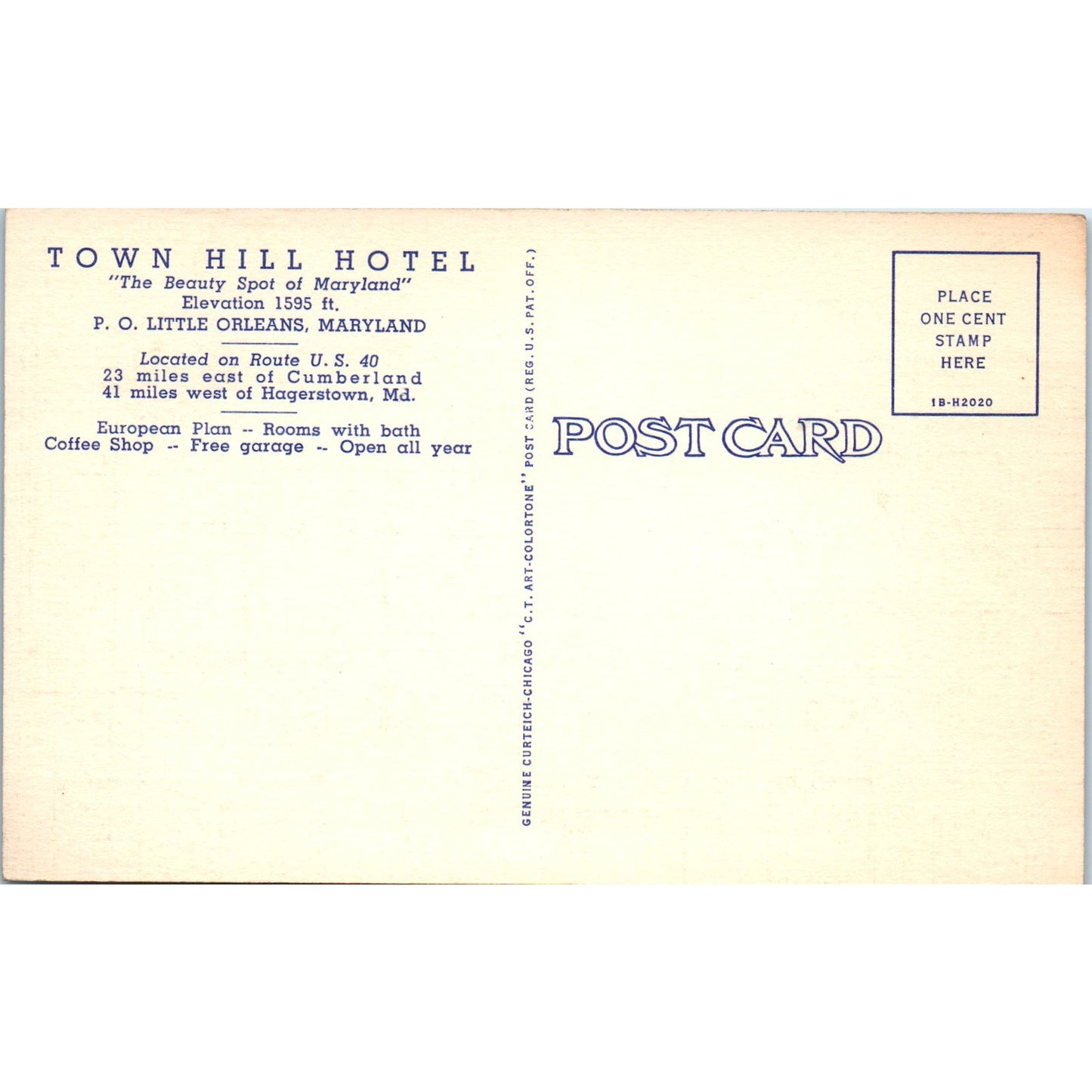Town Hill Hotel Little Orleans Maryland - Original Postcard P3-4
