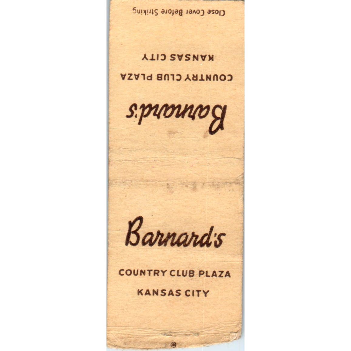 Barnard's Country Club Plaza Kansas City MO Advertising Matchbook Cover SA9-M2