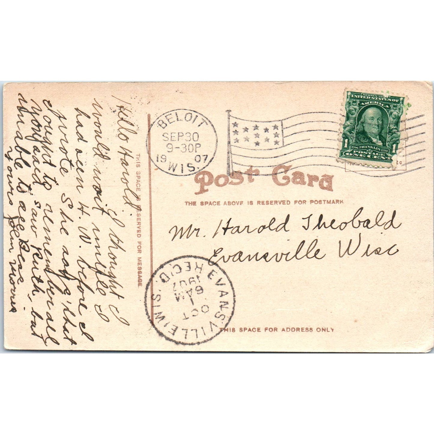 Goodwin Block Beloit WI 1907 Original Postcard TJ9-P3