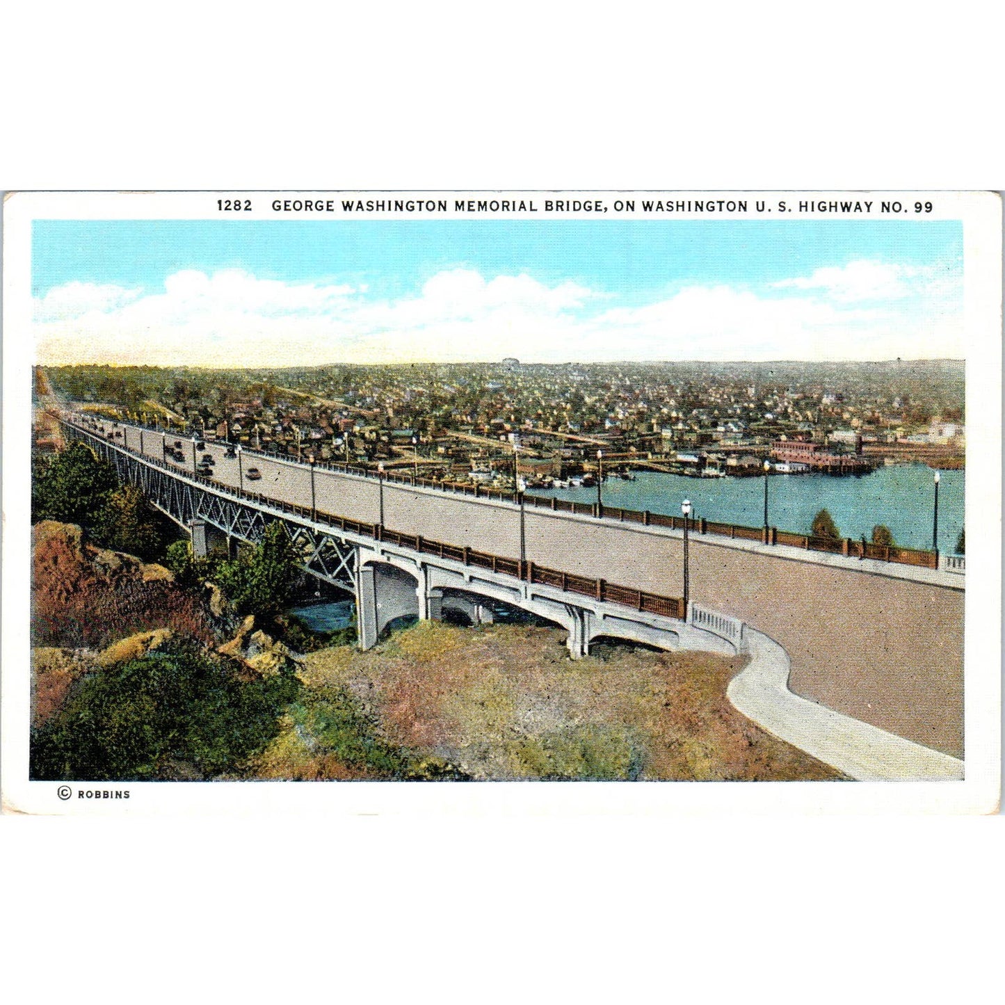 Vtg Postcard George Washington Memorial Bridge on US Hwy 99 Washington TD9-W2