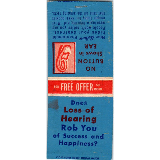 Beltone Phantomode Hearing Loss Treatment Advertising Matchbook Cover MM9-5