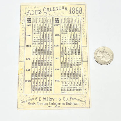 Original 1880s Victorian Trade Card E. W. Hoyt German Cologne 1888 Calendar AB6