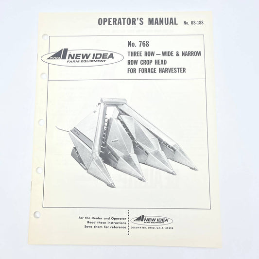 1977 New Idea Manual 768 3 Row Wide & Narrow Row Crop Head Harvester US-188 TB9