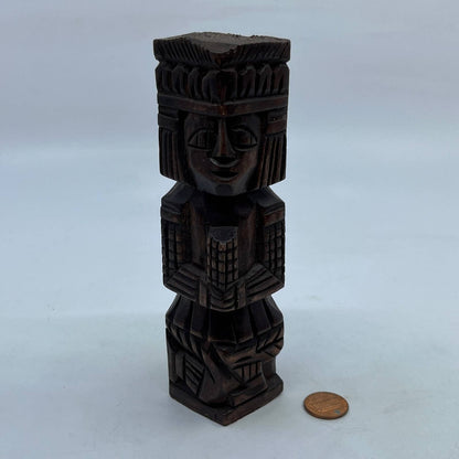 Vtg Mexican Pre Columbian Aztec Maya Priest Wood Totem Yucatan Mexico 6" TH7-1