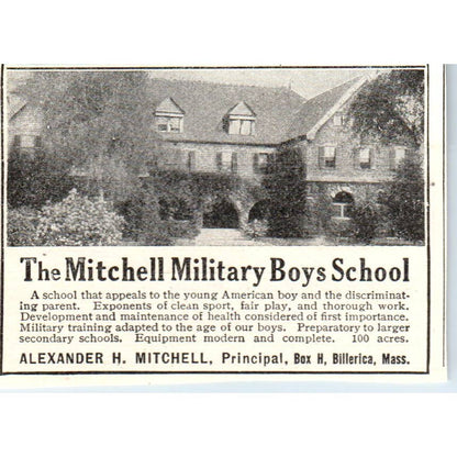 c1920 Harper's Ad - Alexander H Mitchell Military Boys School Billerica MA EA3-1