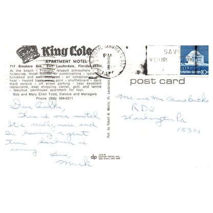 Vintage Postcard - King Cole Apartment Hotel Fort Lauderdale Florida TJ7-1