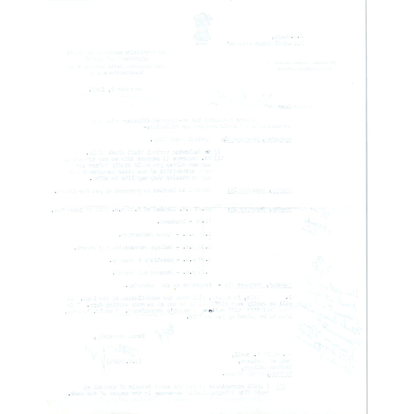 Embassy of India J.N. Ganju Press Attache Dec 2 1963 B15