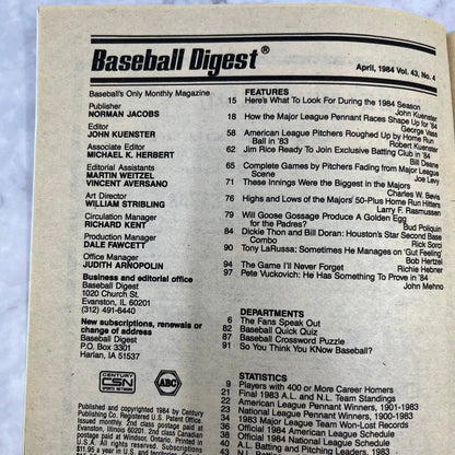 BASEBALL DIGEST Magazine April 1984 Mike Boddicker Baltimore Orioles Cover TJ3