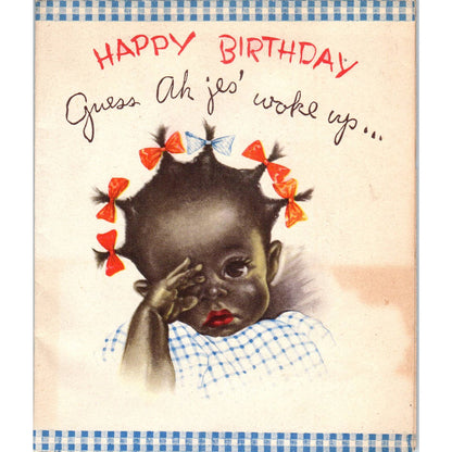 1940s Golden Bell GB Birthday Card - Adorable African American Baby Girl SF2