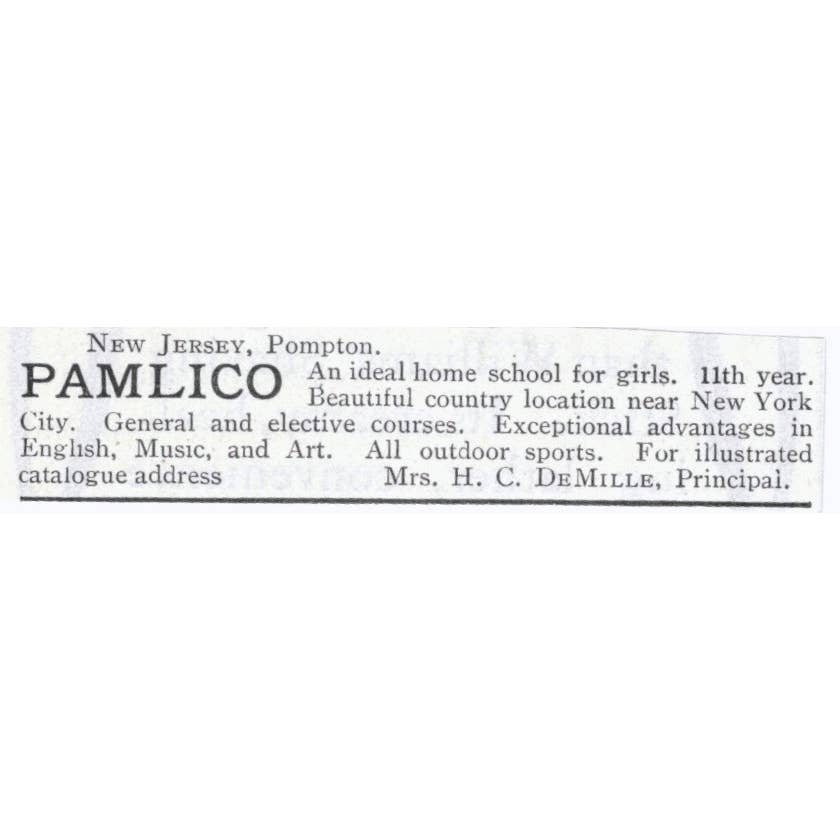Pamlico School for Girls Pompton NJ H.C. DeMille - 1903 Original Ad TJ8-7-8