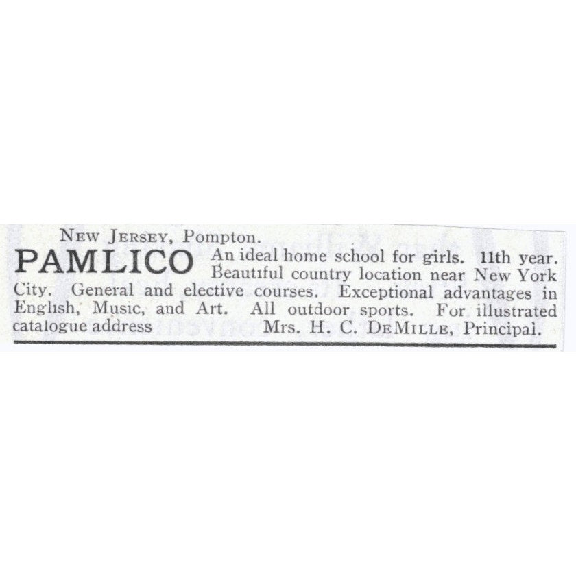 Pamlico School for Girls Pompton NJ H.C. DeMille - 1903 Original Ad AK5-S33