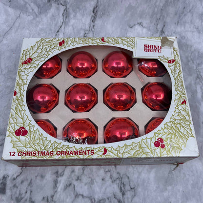 Shiny Brite 12 Vintage 2 1/4" Mercury Glass Ornaments Original Box Red Pink OT1