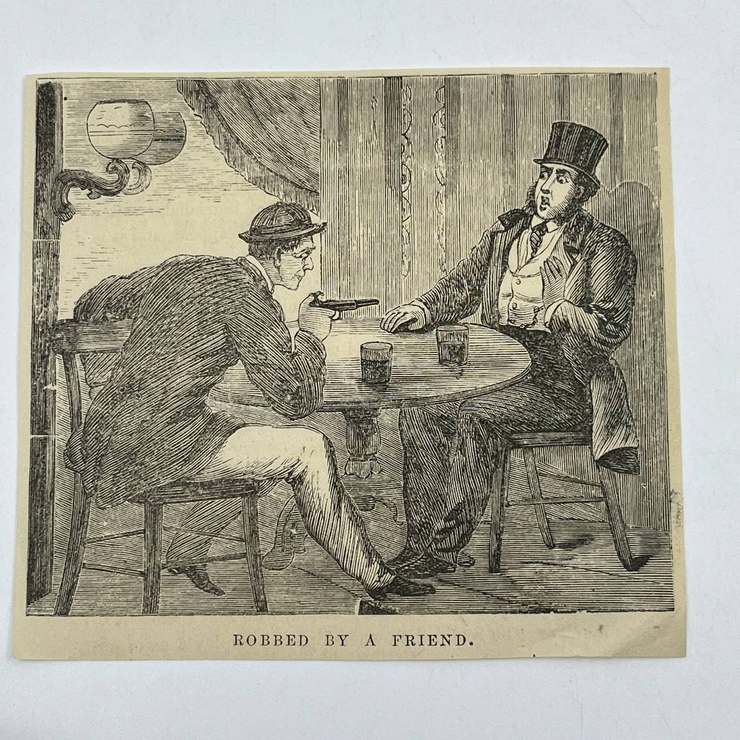 1880s Original Art Print Engraving Robbed By a Friend Victorian NY ~4.5" AC9