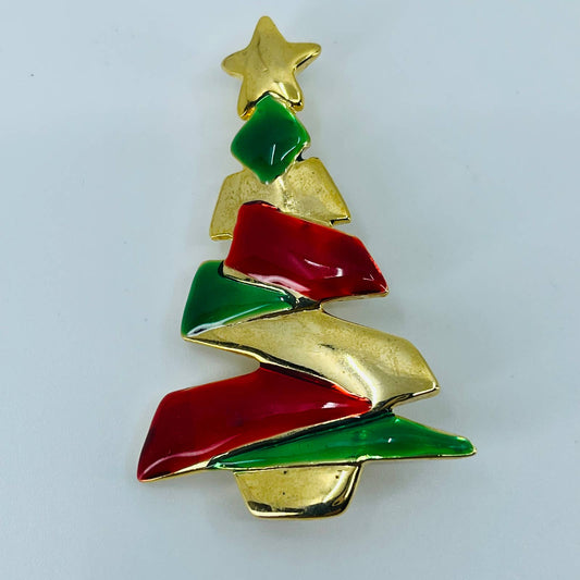 Danecraft Signed Candy Enamel Christmas Tree Pin Brooch Gold Tone SB2